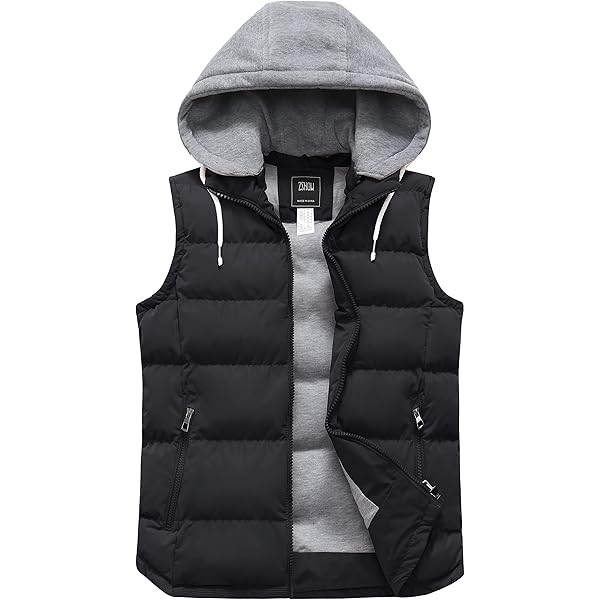 ZSHOW Men's Black Puffy Vest Removable Hooded Waterproof Skiing
